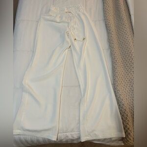 Elegant Cream Wide Leg Women's Pants
